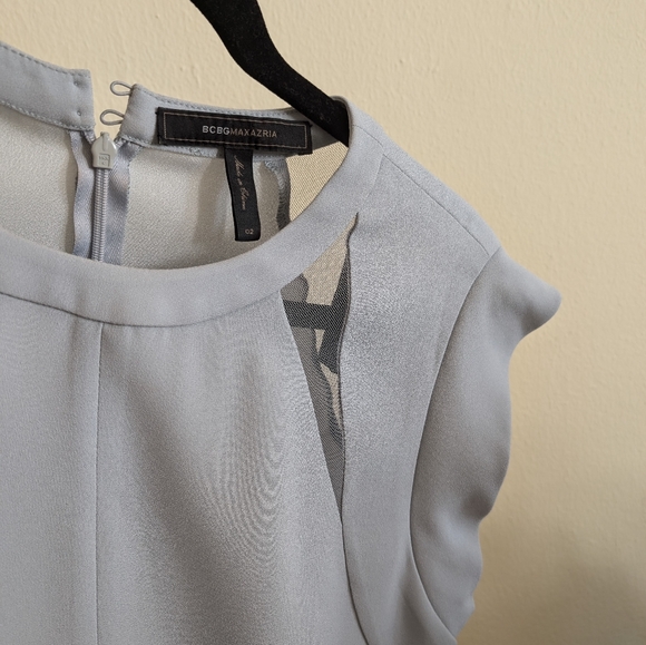 BCBG Max Azria Light Gray Bodycon Dress with Mesh Detail - Size 02 - Picture 3 of 5